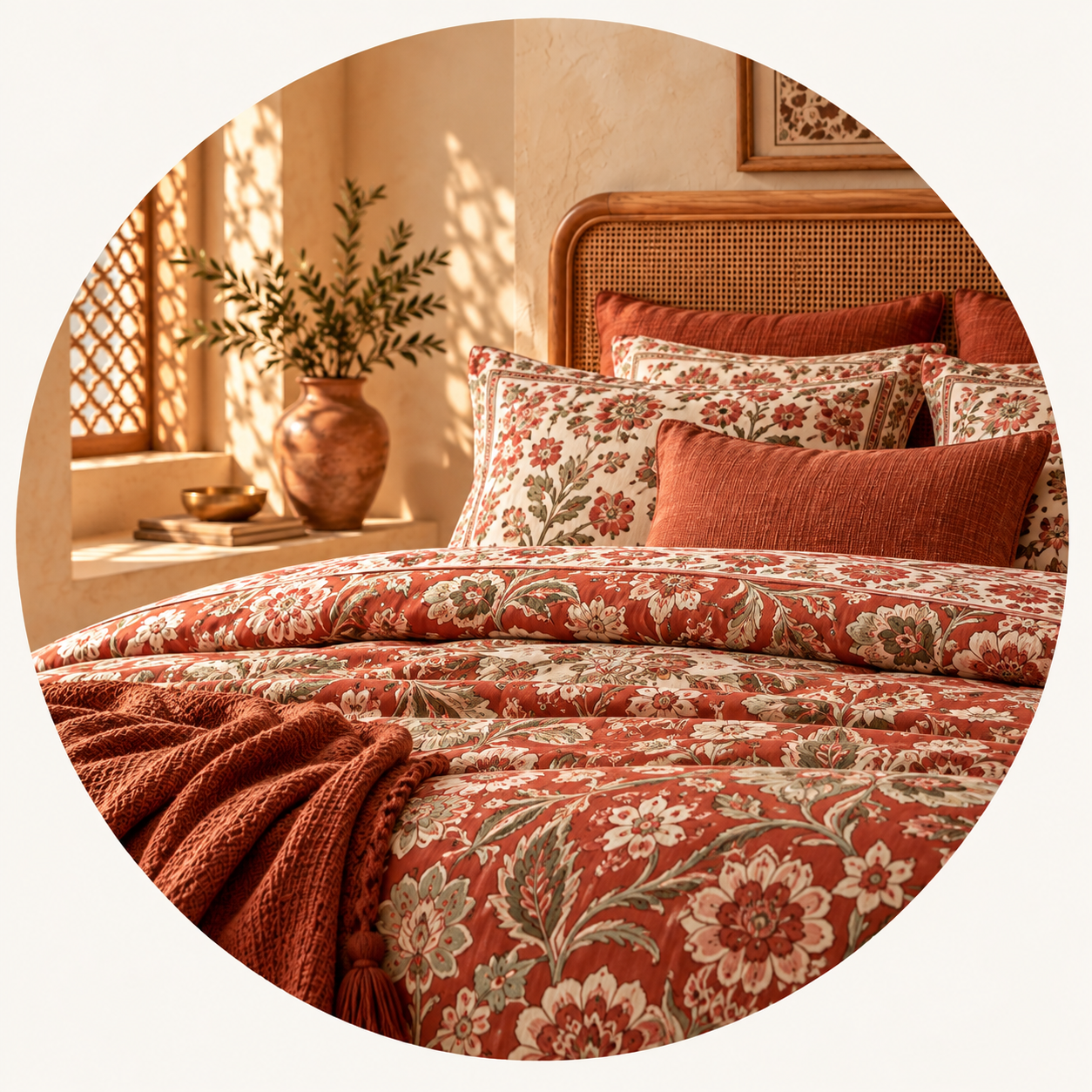 Bold collection featuring terracotta floral bedding inspired by Rajasthan