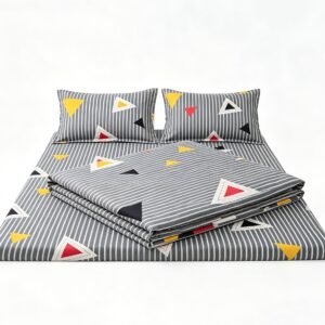 NIAS Aks Glazed Cotton Blend Bedsheet Set – Charcoal Geometric