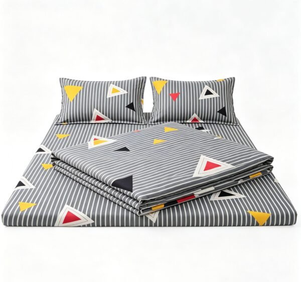 NIAS Aks Glazed Cotton Blend Bedsheet Set – Charcoal Geometric