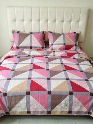 cotton-double-bedsheet-glazed-geometric-mosaic-design-92-x-100-original-imahqucuzjwzg5cy.jpeg NIAS Miraaya Glazed Cotton Blend Bedsheet Set – Geometric Mosaic