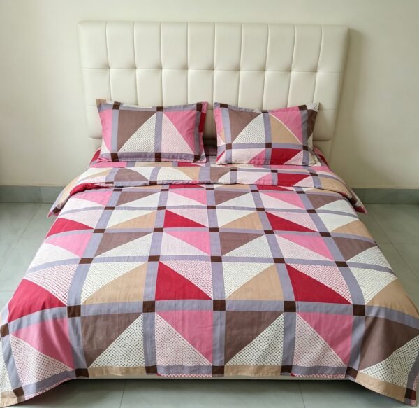 cotton-double-bedsheet-glazed-geometric-mosaic-design-92-x-100-original-imahqucuzjwzg5cy.jpeg NIAS Miraaya Glazed Cotton Blend Bedsheet Set – Geometric Mosaic