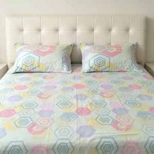 NIAS Inaya Glazed Cotton Blend Bedsheet Set – Mint Hexagons