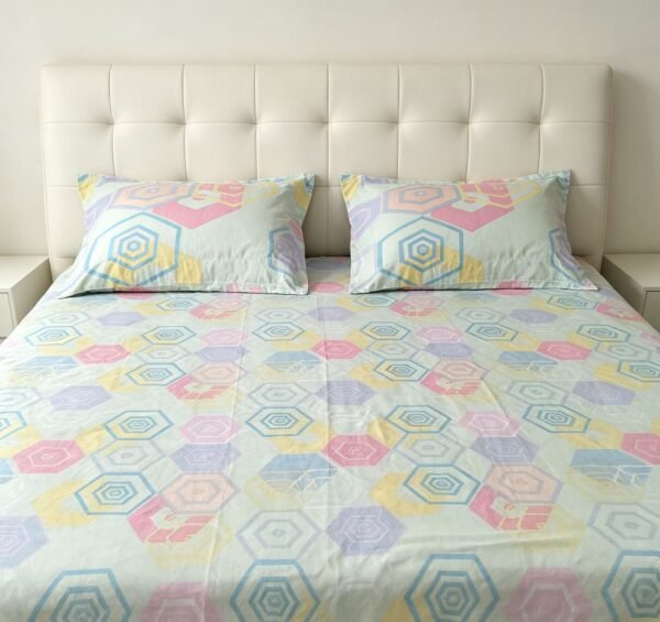 NIAS Inaya Glazed Cotton Blend Bedsheet Set – Mint Hexagons