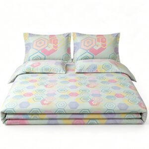 NIAS Inaya Glazed Cotton Blend Bedsheet Set – Mint Hexagons