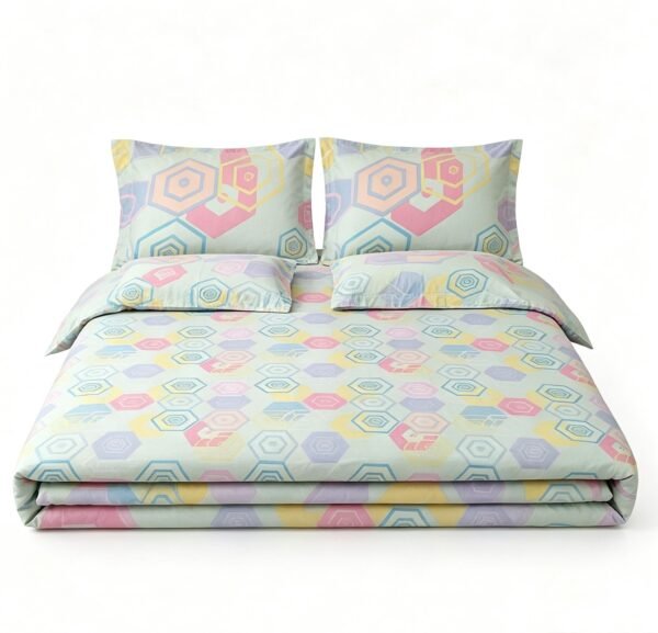 NIAS Inaya Glazed Cotton Blend Bedsheet Set – Mint Hexagons