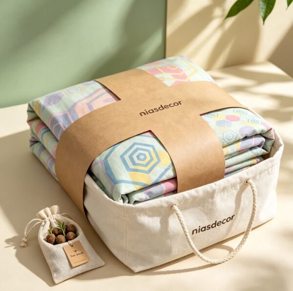 NIAS Inaya Glazed Cotton Blend Bedsheet Set – Mint Hexagons