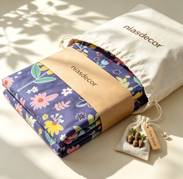 NIAS Mehr Glazed Cotton Blend Bedsheet Set – Navy Floral