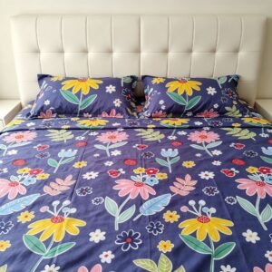 NIAS Mehr Glazed Cotton Blend Bedsheet Set – Navy Floral