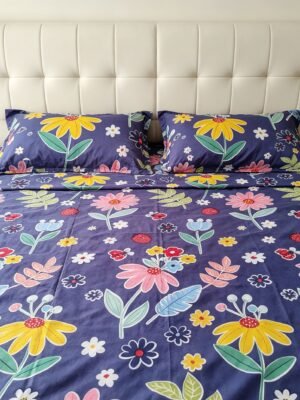 cotton-double-bedsheet-glazed-navy-blue-floral-print-92-x-100-original-imahqucfq3vhfyg6.jpeg NIAS Mehr Glazed Cotton Blend Bedsheet Set – Navy Floral