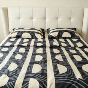 NIAS Zehra Glazed Cotton Blend Bedsheet Set – Black & Grey Arches