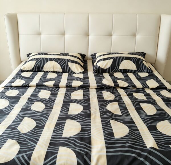 NIAS Zehra Glazed Cotton Blend Bedsheet Set – Black & Grey Arches