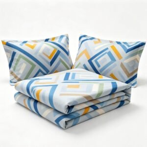 NIAS Zariya Glazed Cotton Blend Bedsheet Set – Blue & Yellow Diamonds