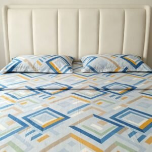 NIAS Zariya Glazed Cotton Blend Bedsheet Set – Blue & Yellow Diamonds