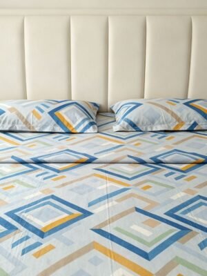 cotton-double-bedsheet-glazed-royal-blue-yellow-diamond-motif-92-original-imahqucuykuqvqyx.jpeg NIAS Zariya Glazed Cotton Blend Bedsheet Set – Blue & Yellow Diamonds