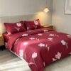 NIAS Gulnaar Glazed Cotton Blend Bedsheet Set – Maroon Tulips