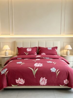 cotton-double-bedsheet-glazed-royal-maroon-tulip-design-92-x-100-original-imahqucfnwwwupay.jpeg NIAS Gulnaar Glazed Cotton Blend Bedsheet Set – Maroon Tulips
