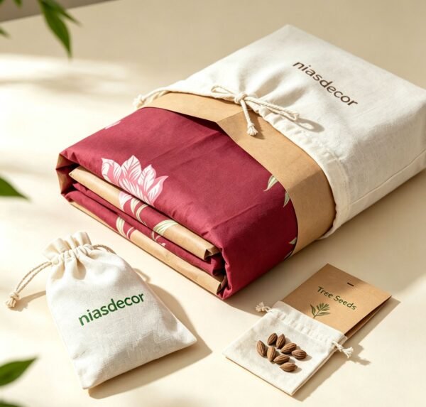 NIAS Gulnaar Glazed Cotton Blend Bedsheet Set – Maroon Tulips