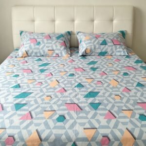 NIAS Elara Glazed Cotton Blend Bedsheet Set – Pastel Diamond