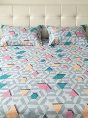 glazed-cotton-double-glazed-bedsheet-modern-pastel-diamond-print-original-imahqucuvemwcnaa.jpeg NIAS Elara Glazed Cotton Blend Bedsheet Set – Pastel Diamond