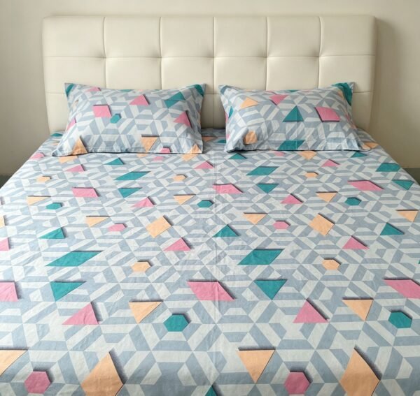 NIAS Elara Glazed Cotton Blend Bedsheet Set – Pastel Diamond